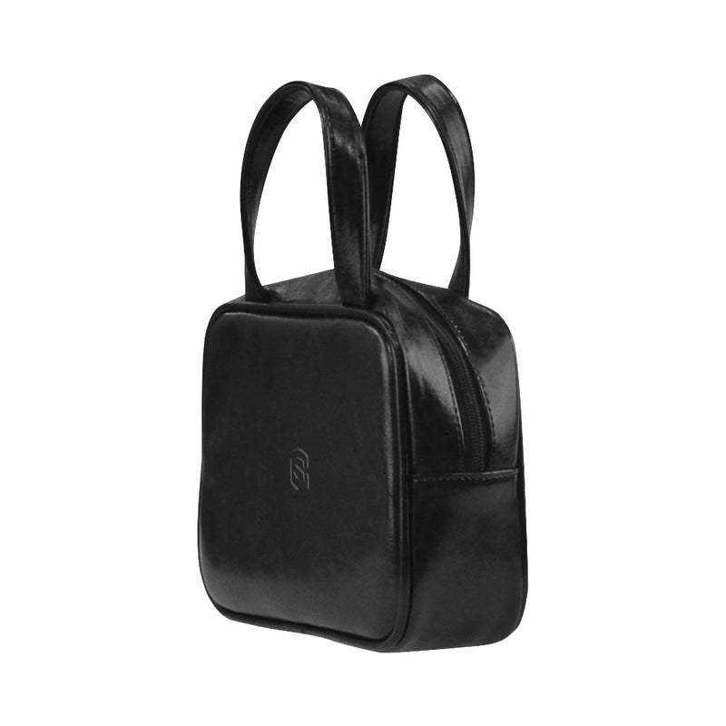 BLACK  LEATHER TOP HANDLE HANDBAG  black logo Leather Top Handle Handbag (Model 1662)