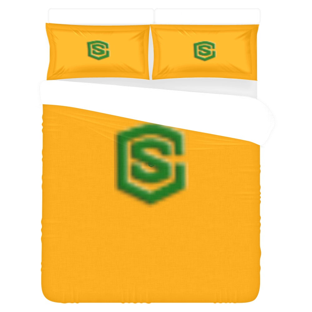 Orange 3-Piece Bedding Set (1 Duvet Cover 86"x70"; 2 Pillowcases 20"x30")(One Side) wtih Green Logo 3-Piece Bedding Set (1 Duvet Cover 86"x70"; 2 Pillowcases 20"x30")(One Side)