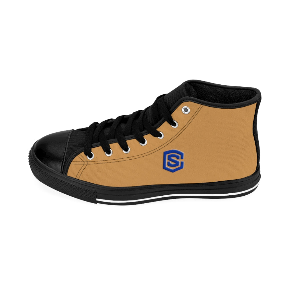 Brown Men's High-top Sneakers - blue logo