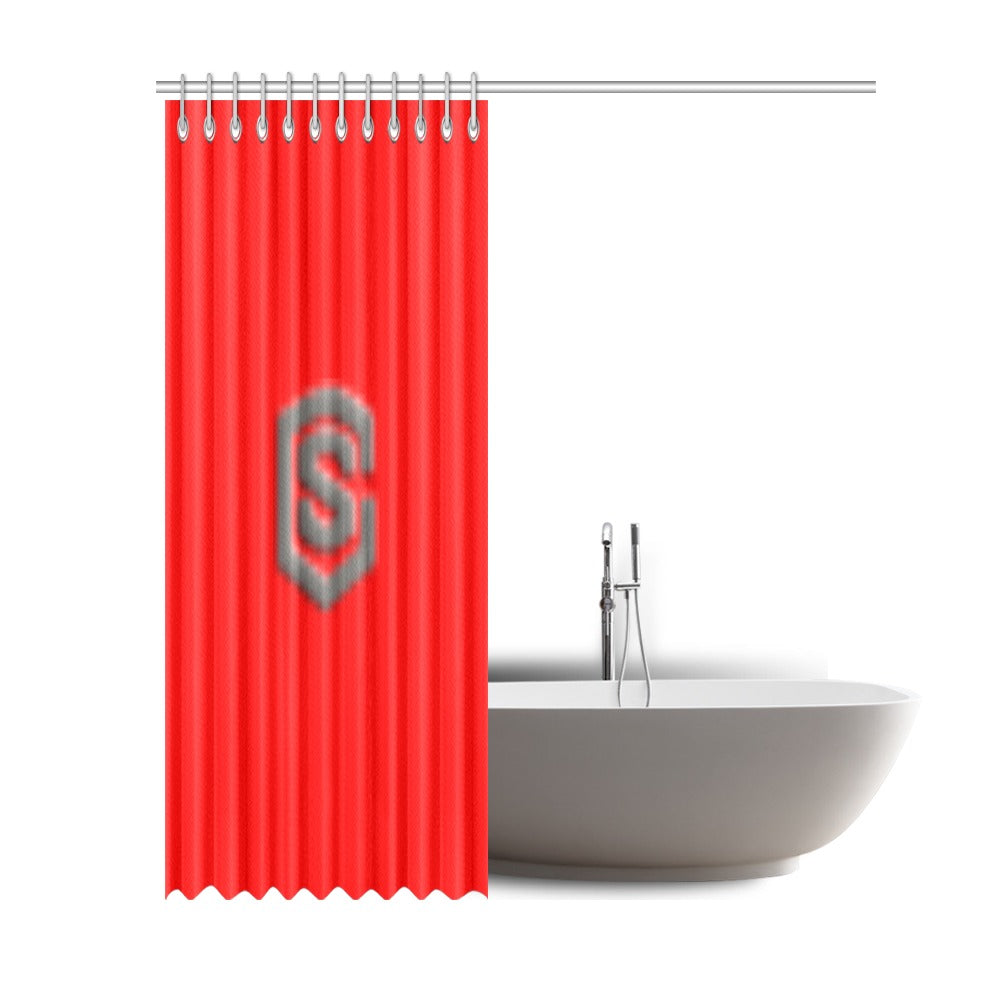 Red Shower Curtain 69"x84" with Gray Logo Shower Curtain 69"x84"