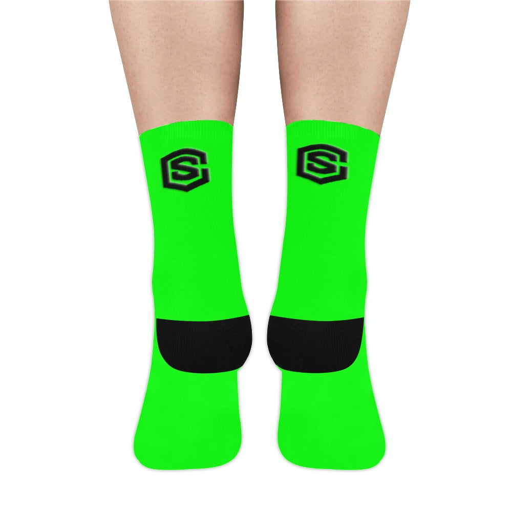 Green Sublimated Crew Socks (Made In USA) with Black Logo Sublimated Crew Socks (Made In USA)