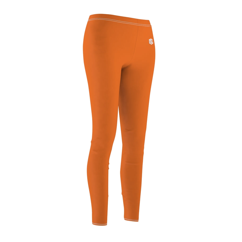 Orange Women's Cut & Sew Casual Leggings White logo