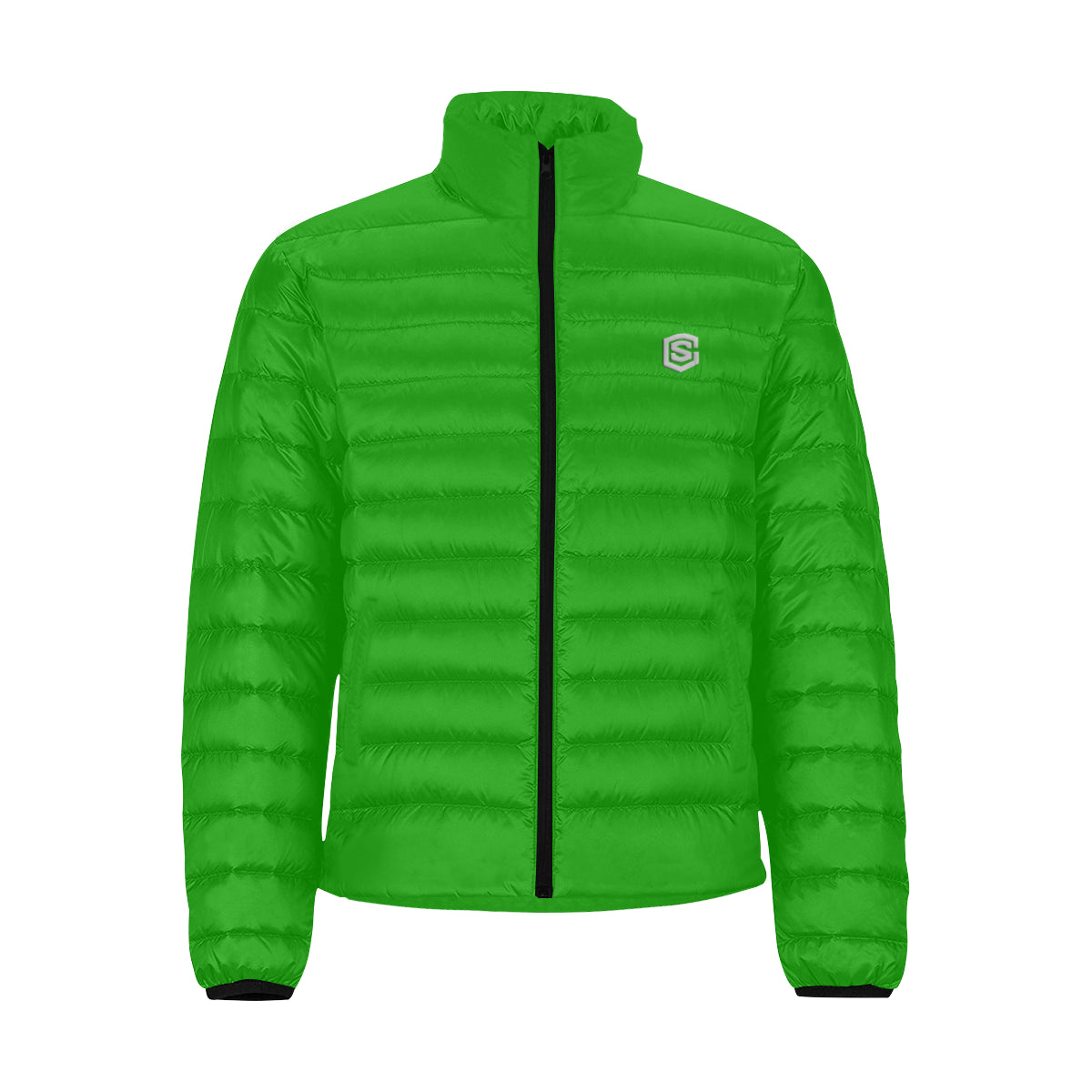 Silver Logo Men's Stand Collar Padded Jacket (Model H41)