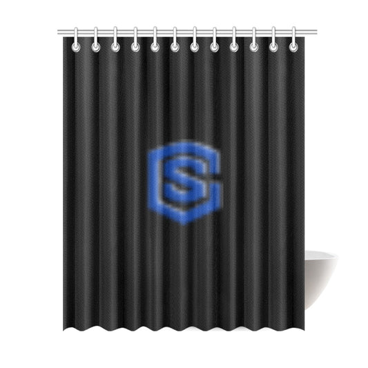Black Shower Curtain 69"x84" with Blue Logo Shower Curtain 69"x84"
