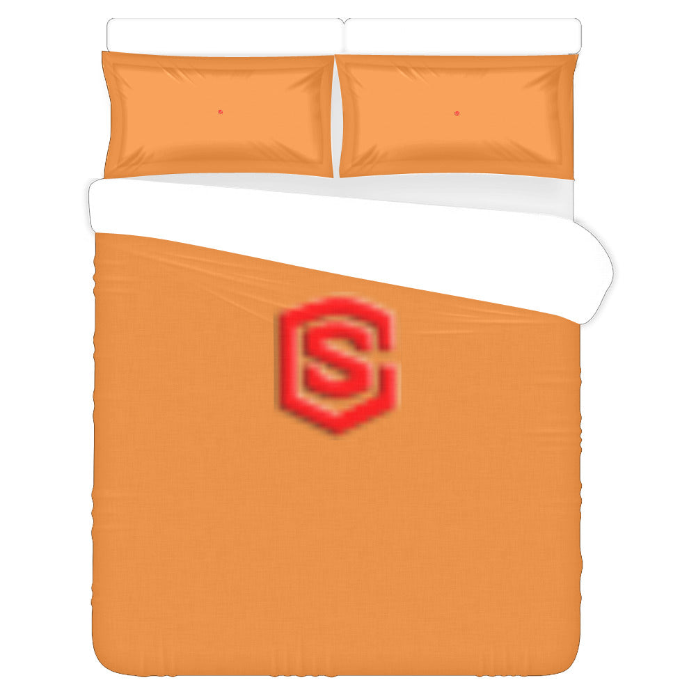 Orange Duvet Cover Red Logo 3-Piece Bedding Set (1 Duvet Cover 86"x70"; 2 Pillowcases 20"x30")(One Side)