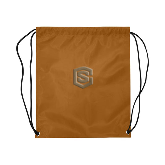 Brown Drawstring Bags Large With Brown Logo Drawstring Bags (Model 1604) (Large)