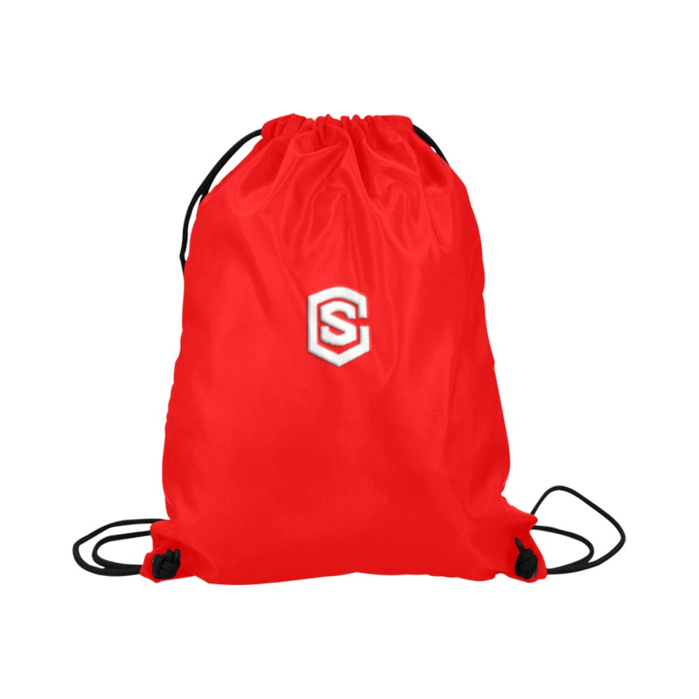 Red Drawstring Bags Large With White Logo Drawstring Bags (Model 1604) (Large)