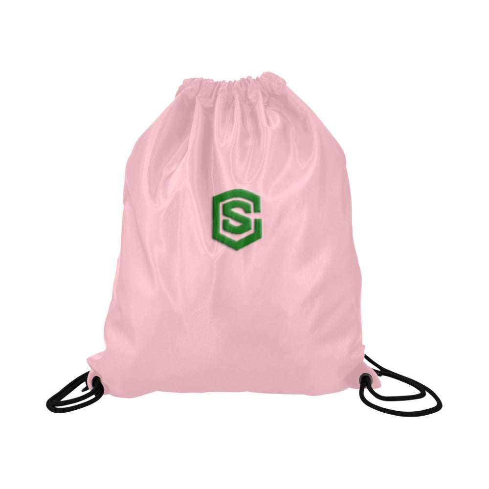 Pink Drawstring Bags Large With Green Logo Drawstring Bags (Model 1604) (Large)