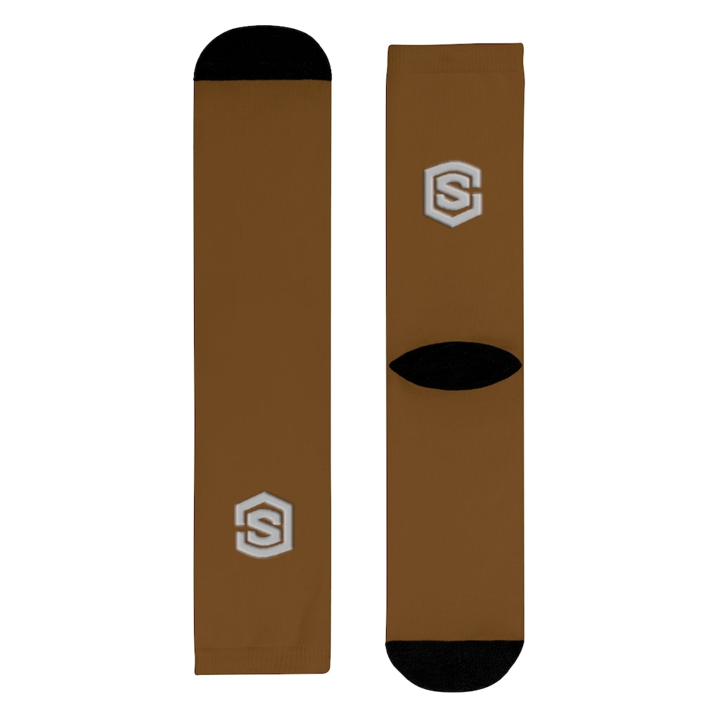 brown Sublimation Crew Socks (EU) Silver Logo