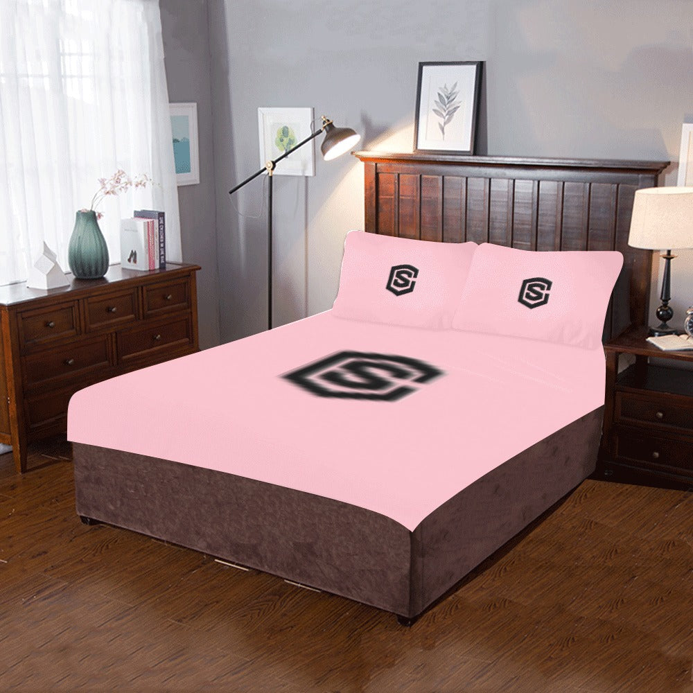 Pink 3-Piece Bedding Set (1 Duvet Cover 86"x70"; 2 Pillowcases 20"x30")(One Side) wtih Black Logo 3-Piece Bedding Set (1 Duvet Cover 86"x70"; 2 Pillowcases 20"x30")(One Side)