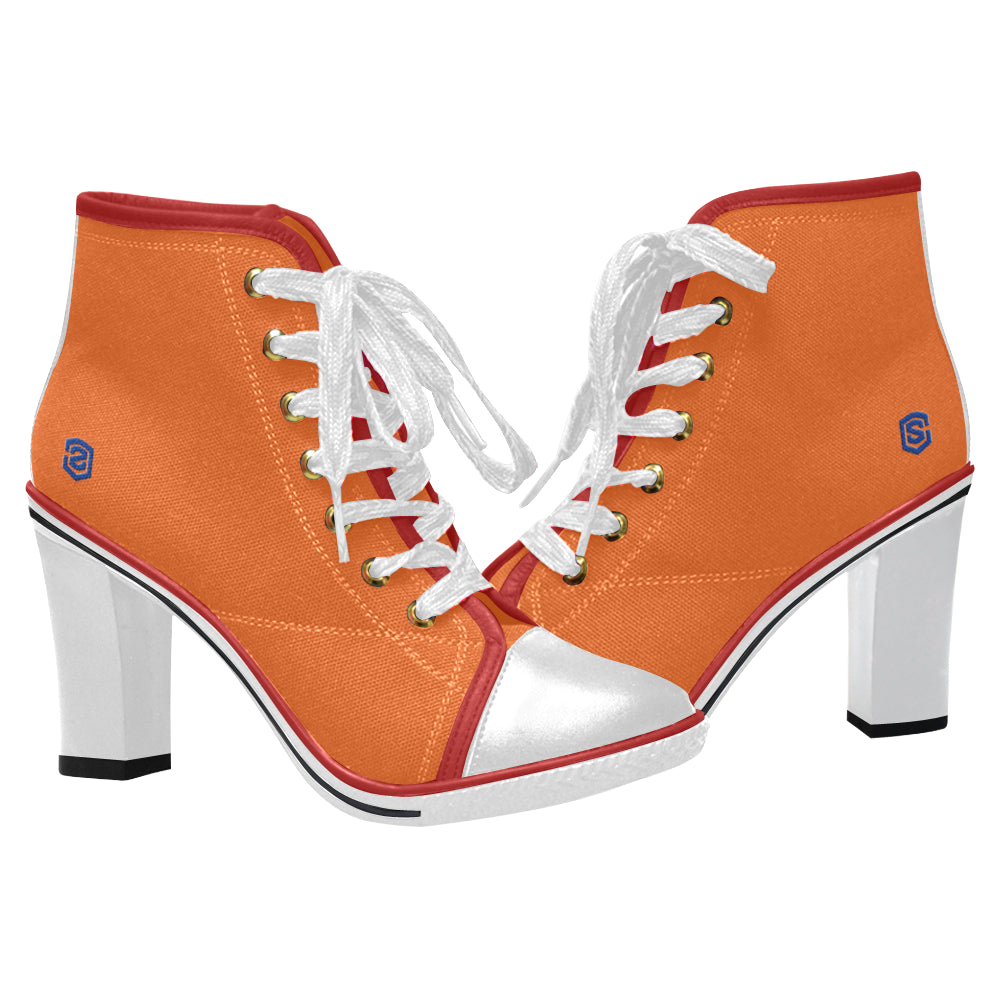 blue logo Women's Lace Up Chunky Heel Ankle Booties (Model 054)