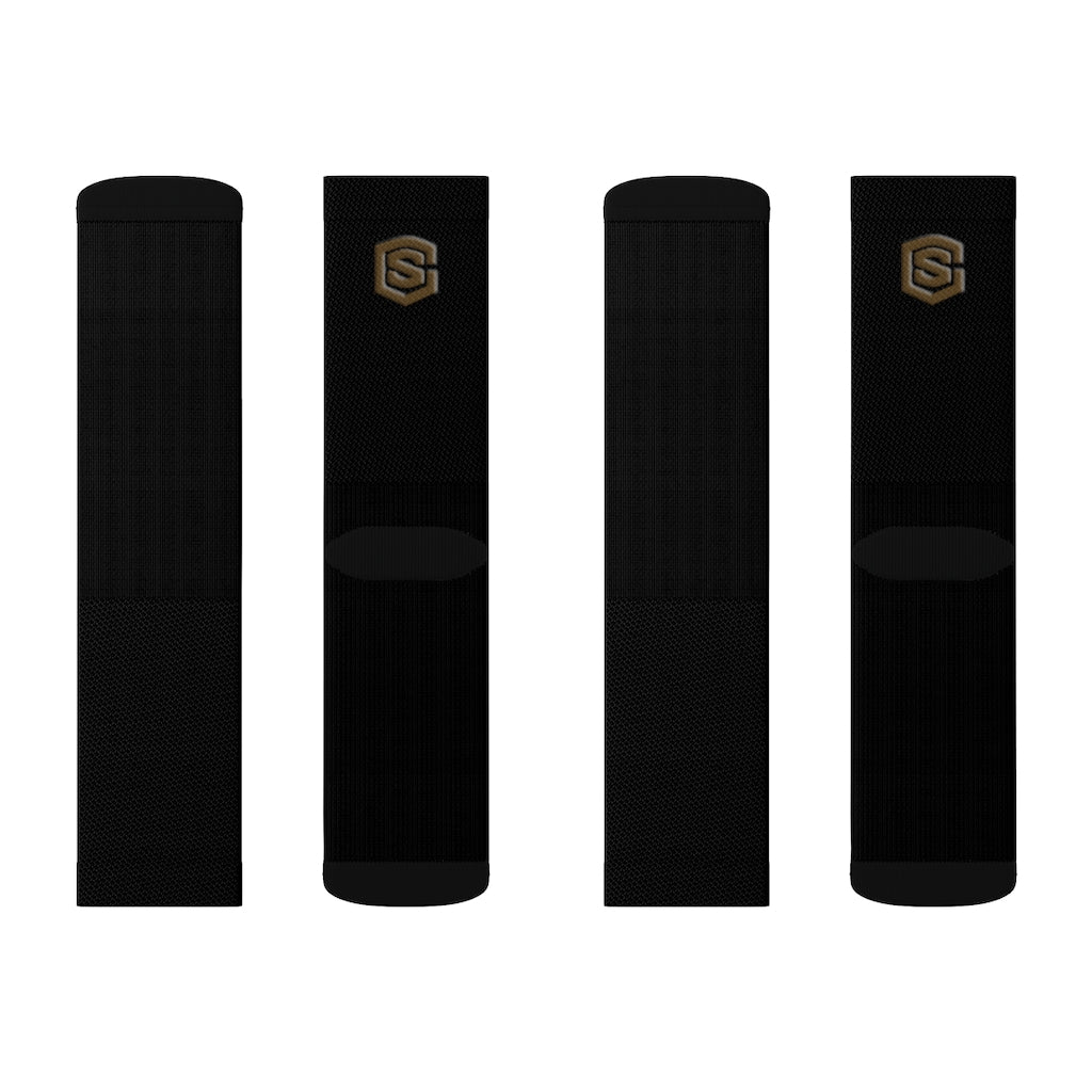 Black Sublimation Socks Brown Logo