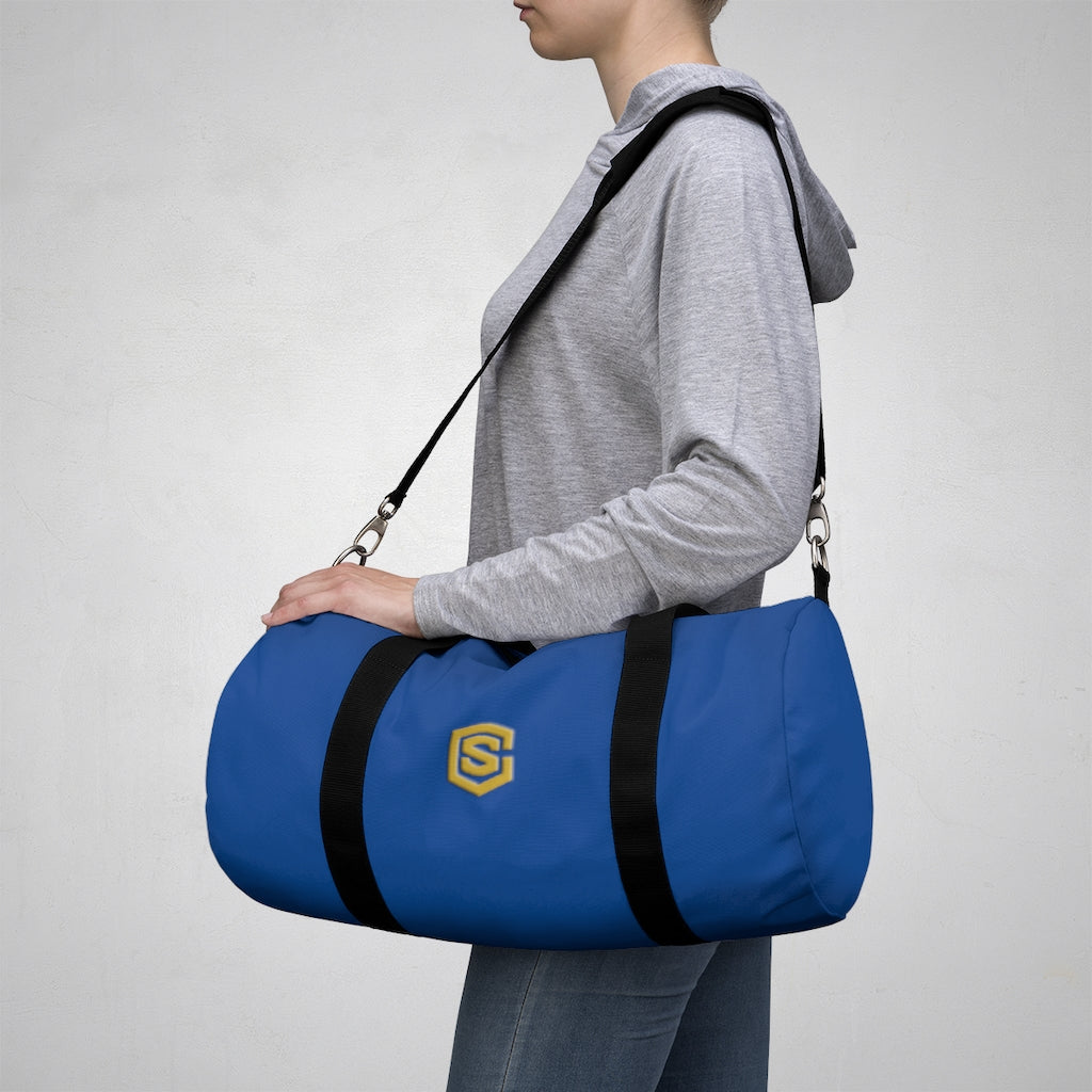 Blue Duffel Bag Gold Logo