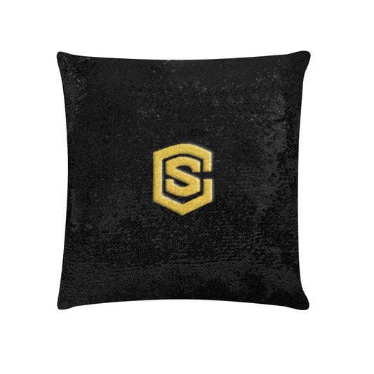 Black Custom Sequin Pillow with Gold Logo Custom Sequin Pillow Case 18"x18"