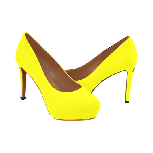 Yellow Women's Pumps With Blue Logo Women's High Heels (Model 044)
