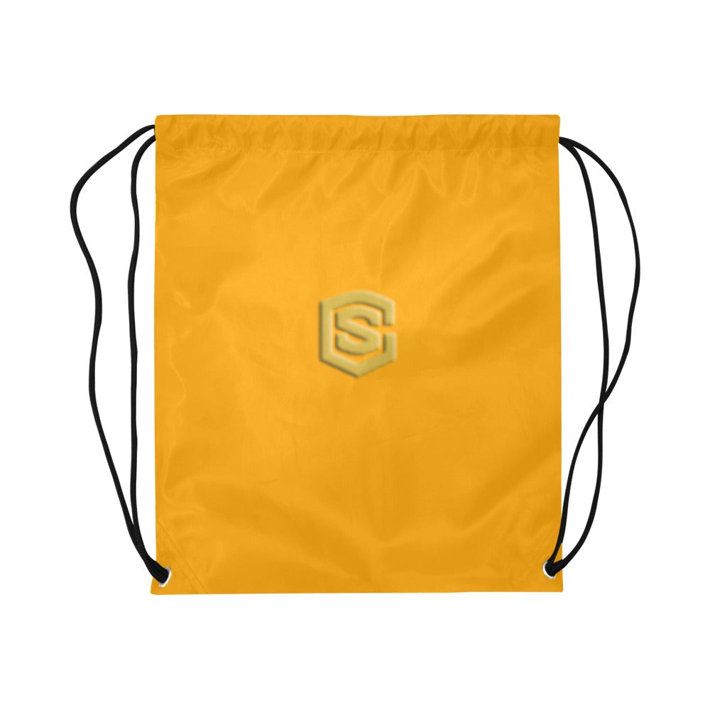Orange Drawstring Bags Large With Gold Logo Drawstring Bags (Model 1604) (Large)