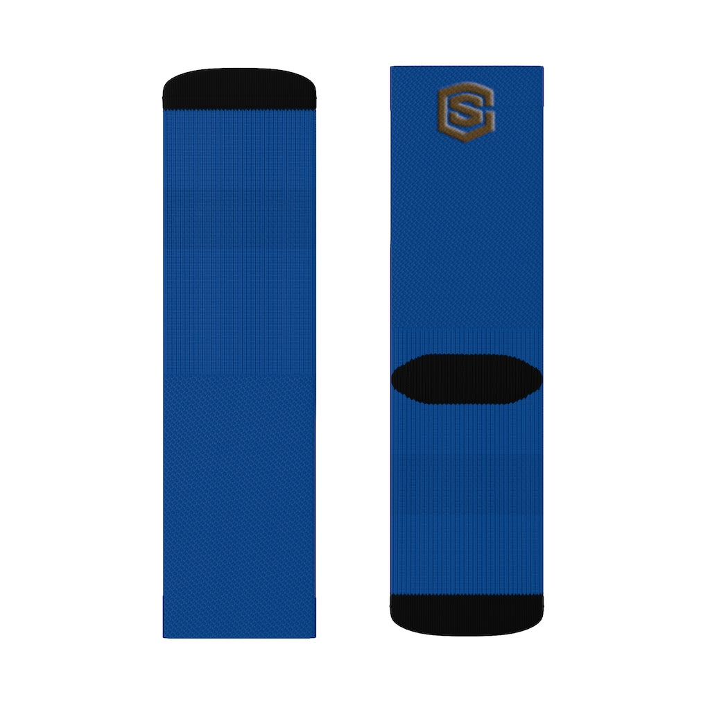 Blue Sublimation Socks Brown Logo