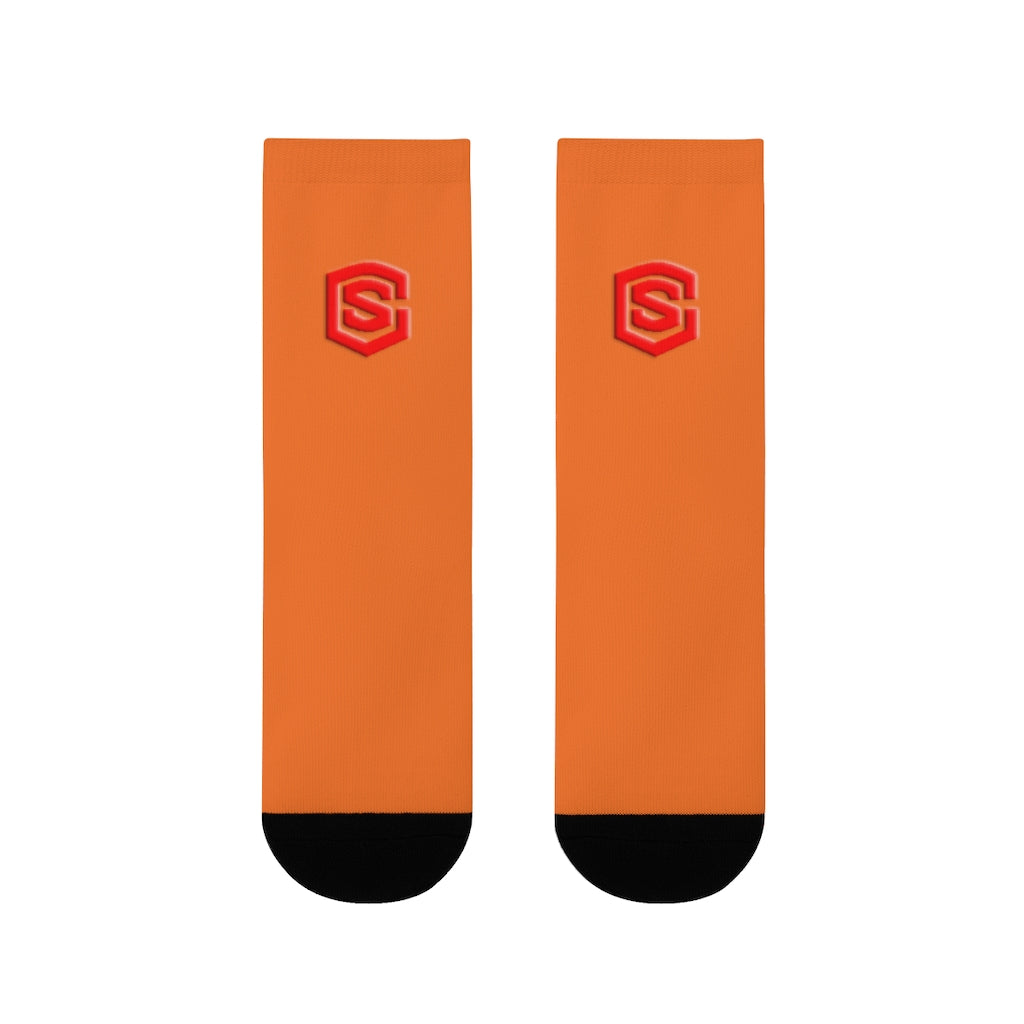 Orange Sublimation Crew Socks (EU) Red Logo