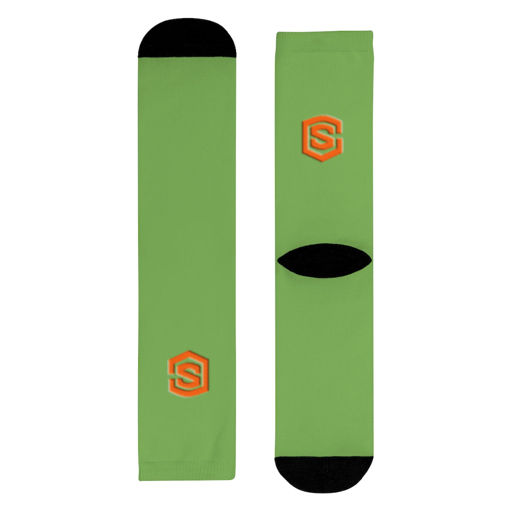 Green Sublimation Crew Socks (EU) Orange Logo
