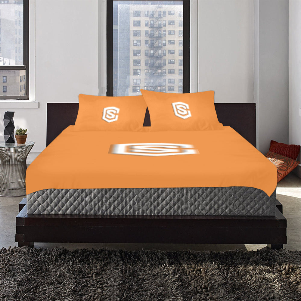 Orange Duvet Cover White Logo 3-Piece Bedding Set (1 Duvet Cover 86"x70"; 2 Pillowcases 20"x30")(One Side)