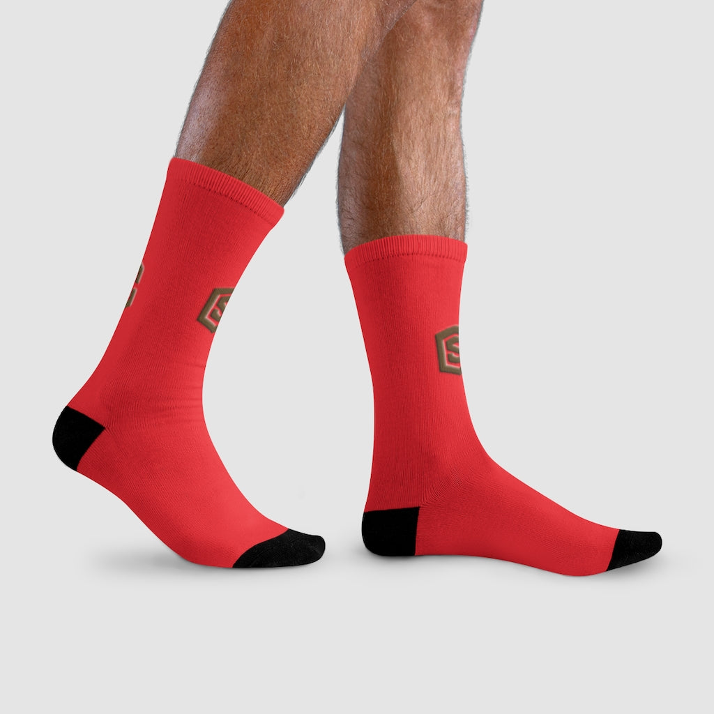 Red Sublimation Crew Socks (EU) Brown Logo