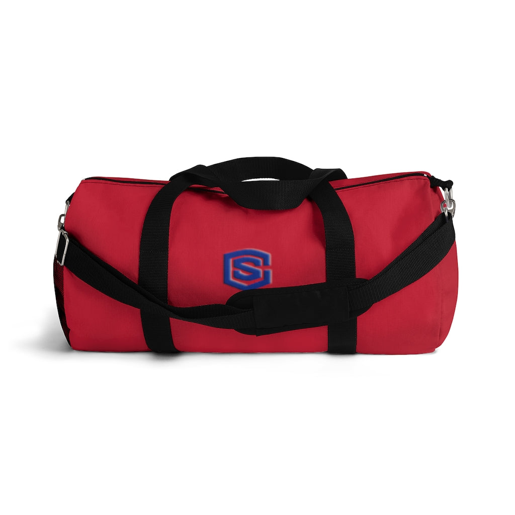 Red Duffel Bag Blue Logo