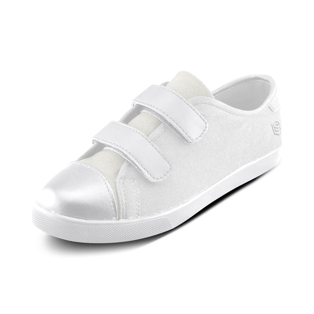 GRAY CANVAS KID SHOESwhite logo Velcro Canvas Kid's Shoes (Model 008)