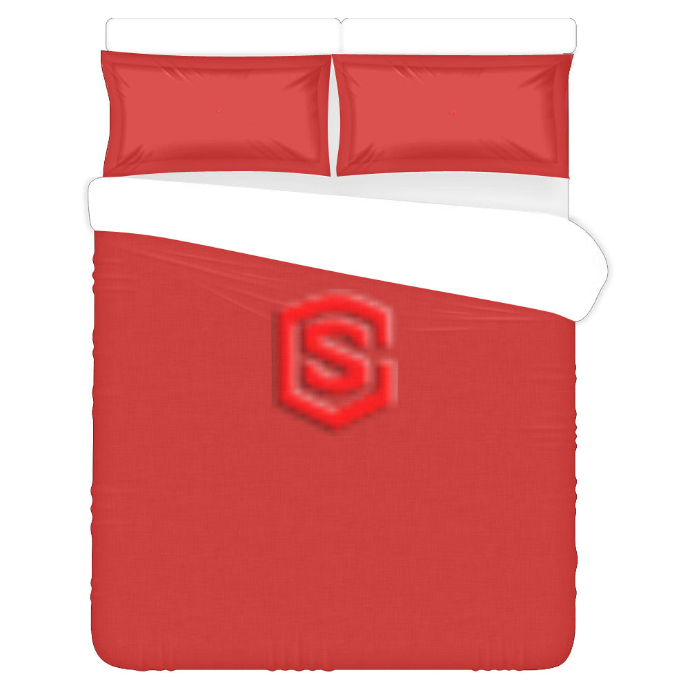 Red Duvet Cover Red Logo 3-Piece Bedding Set (1 Duvet Cover 86"x70"; 2 Pillowcases 20"x30")(One Side)