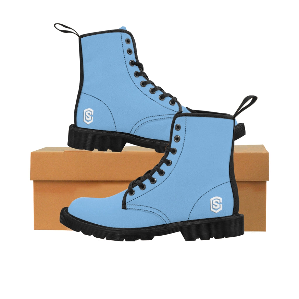 Blue Men's Canvas Boots White Logo
