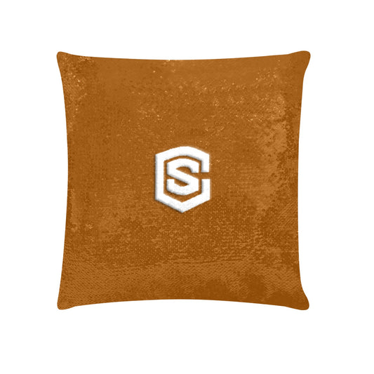 Brown Custom Sequin Pillow with White Logo Custom Sequin Pillow Case 18"x18"