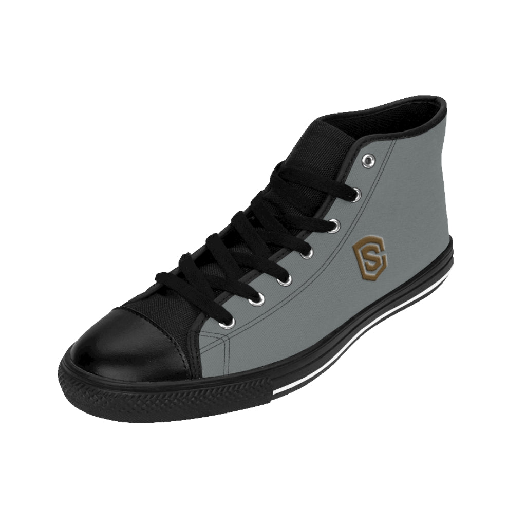 grey Men's High-top Sneakers brown logo