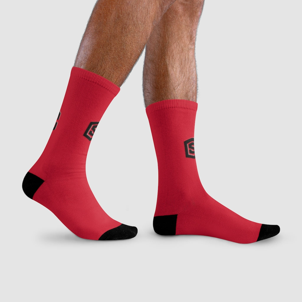 Red Sublimation Crew Socks (EU) Blue Logo