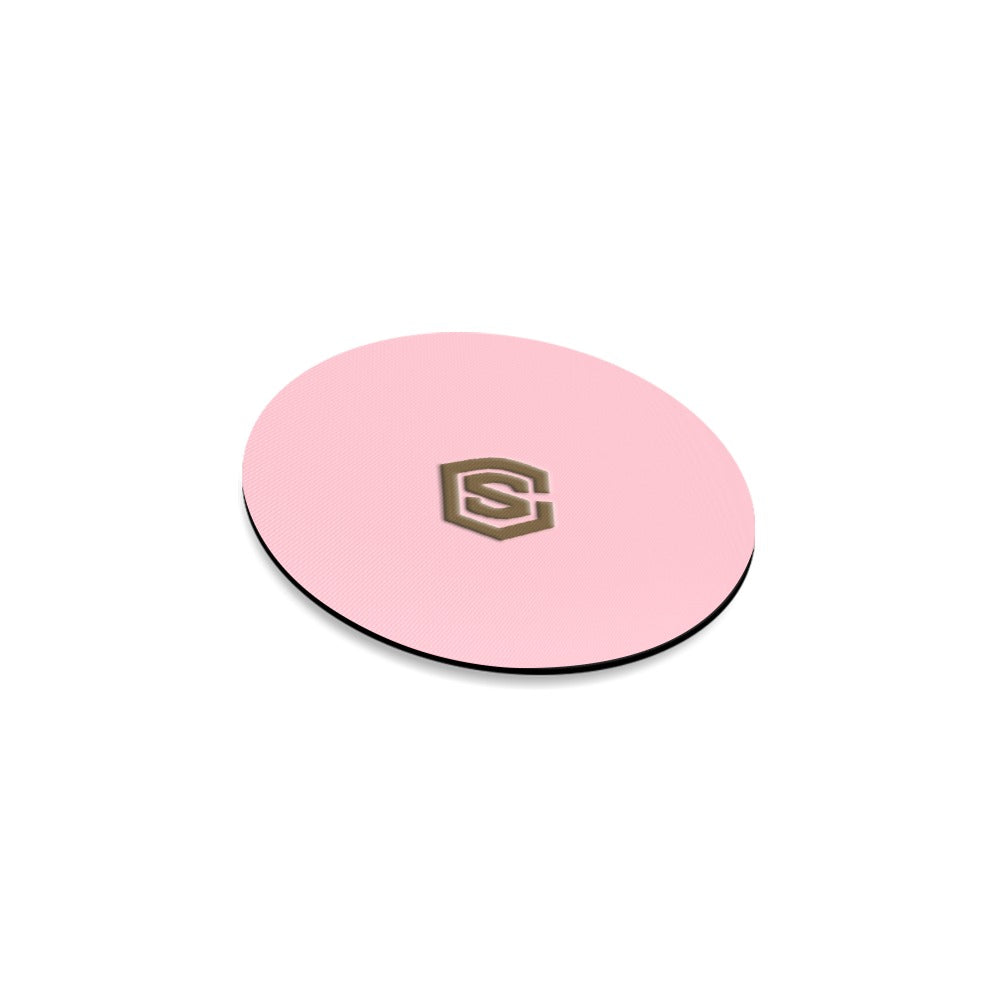 Pink Round Coaster with Brown Logo Round Coaster