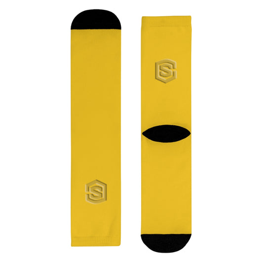 Yellow Sublimation Crew Socks (EU) Gold Logo