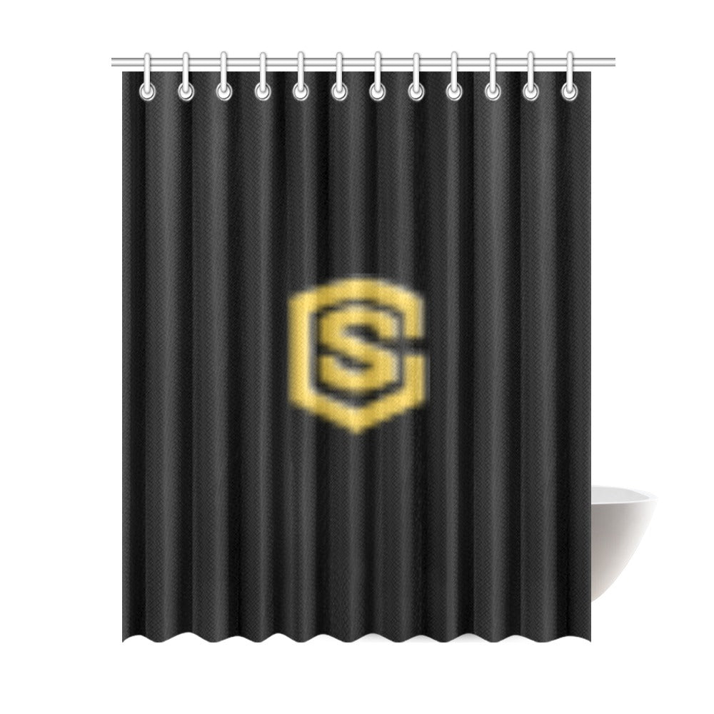 Black Shower Curtain 69"x84" with Gold Logo Shower Curtain 69"x84"