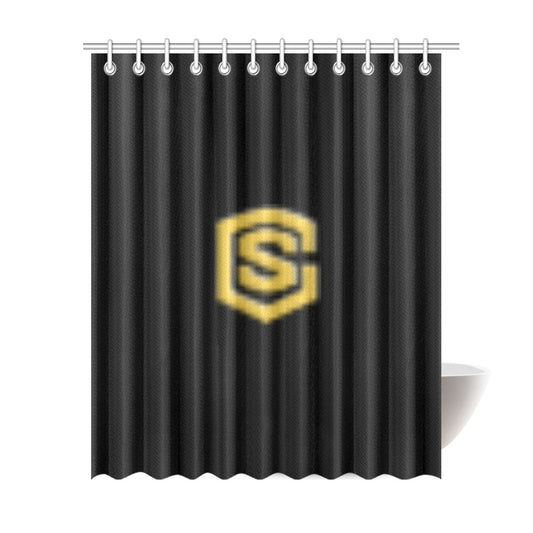 Black Shower Curtain 69"x84" with Gold Logo Shower Curtain 69"x84"