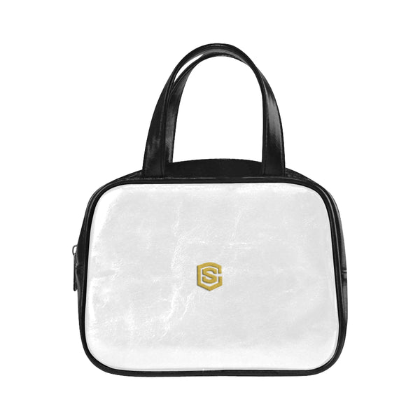 WHITE LEATHER TOP HANDLE HANDBAG gold logo Leather Top Handle Handbag (Model 1662)