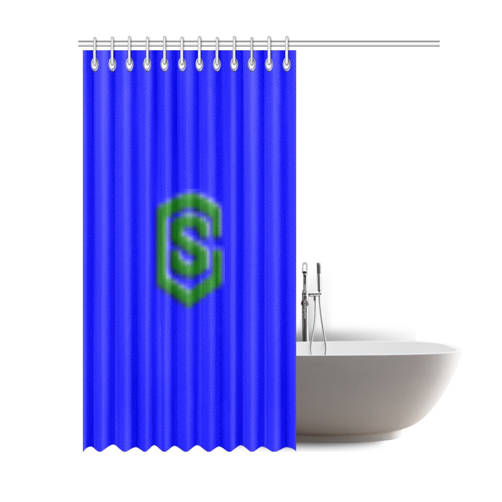 Blue Shower Curtain 69"x84" with Green Logo Shower Curtain 69"x84"