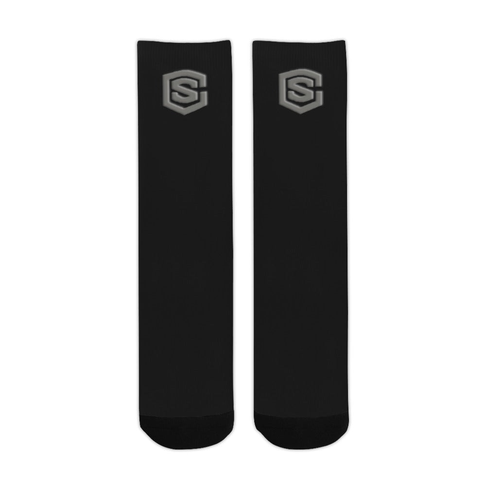 Black Sublimated Crew Socks (Made In USA) with Gray Logo Sublimated Crew Socks (Made In USA)