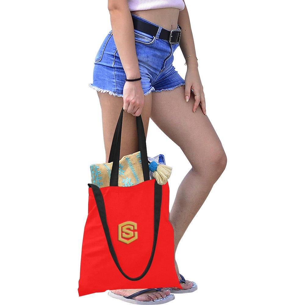 Red All Over Print Canvas Tote Bag With Gold Logo All Over Print Canvas Tote Bag(Model1698)(Medium)