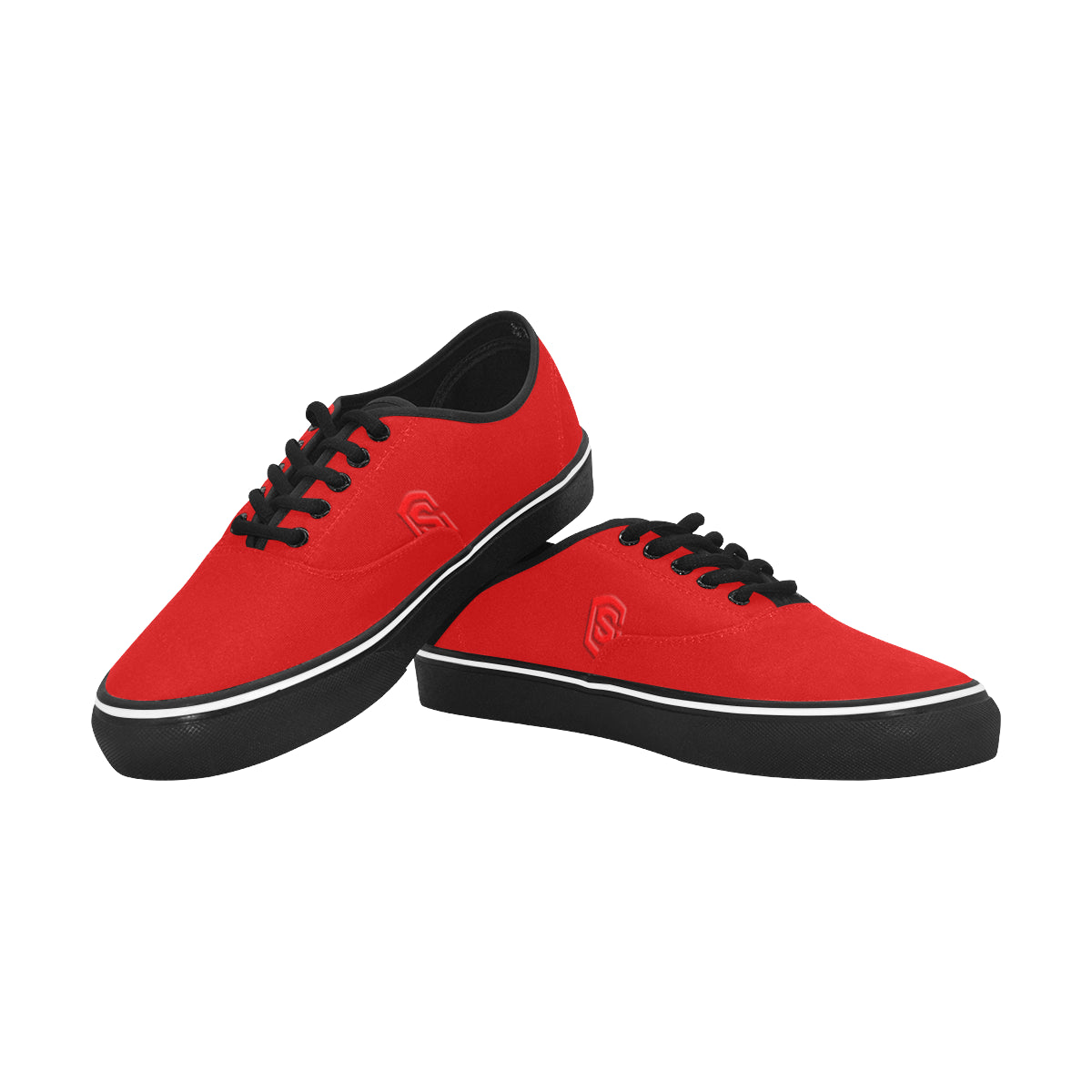 Red logo Classic Men's Canvas Low Top Shoes/Large (Model E001-4)