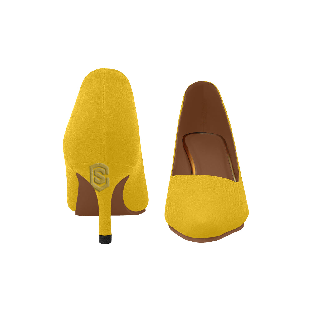 ORANGE Women's Pointed Toe Low Heel Pumps gold logo Women's Pointed Toe Low Heel Pumps (Model 053)