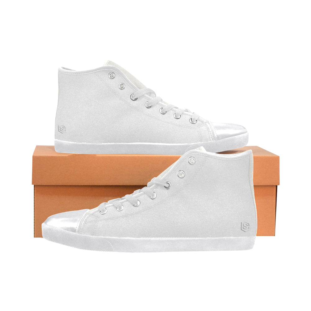 GRAY CANVAS KID SHOES white LOGO High Top Canvas Kid's Shoes (Model 002)