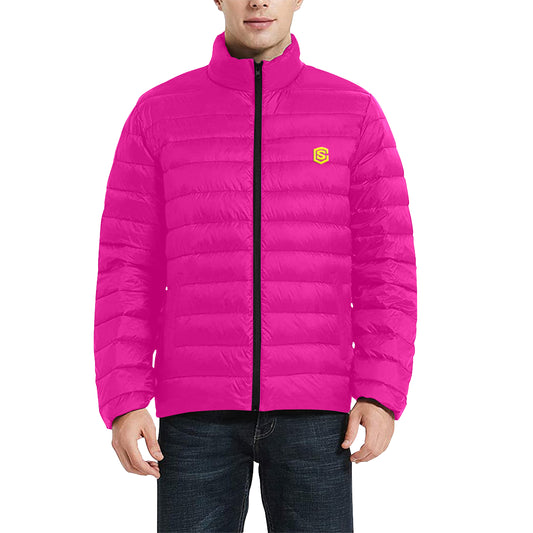 Yellow Logo Men's Stand Collar Padded Jacket (Model H41)