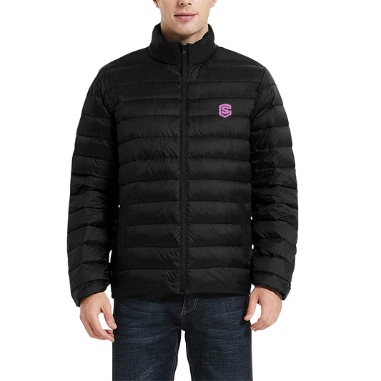 Pink Logo Men's Stand Collar Padded Jacket (Model H41)