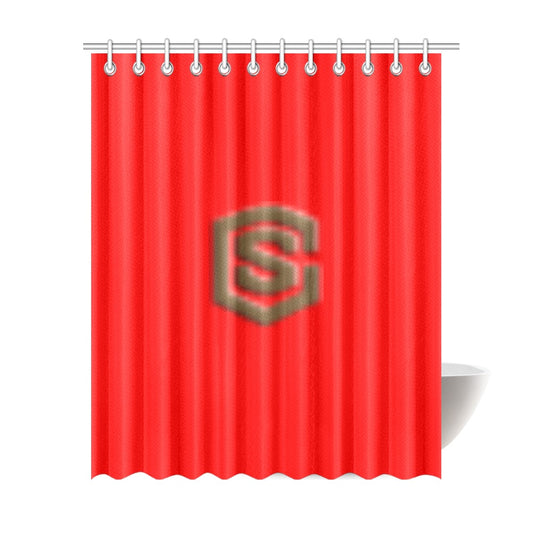 Red Shower Curtain 69"x84" with Brown Logo Shower Curtain 69"x84"