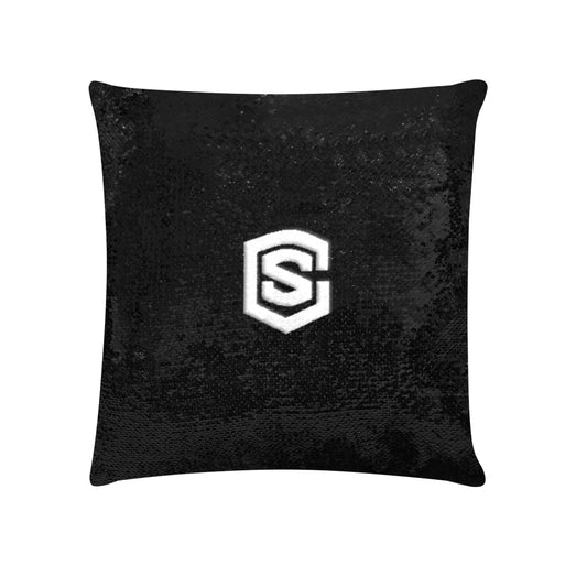 Black Custom Sequin Pillow with White Logo Custom Sequin Pillow Case 18"x18"