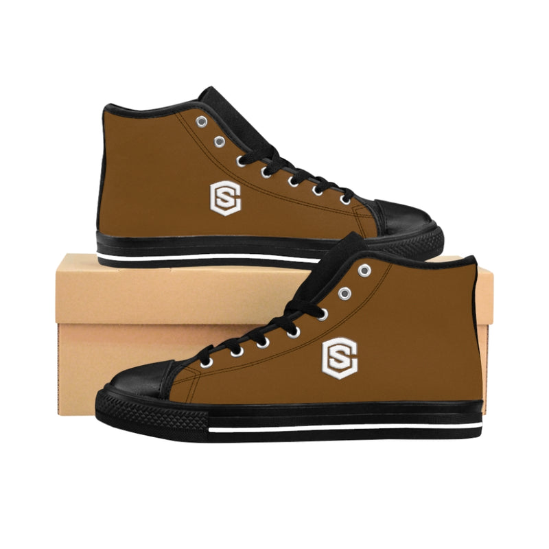 brown Men's High-top Sneakers - white logo