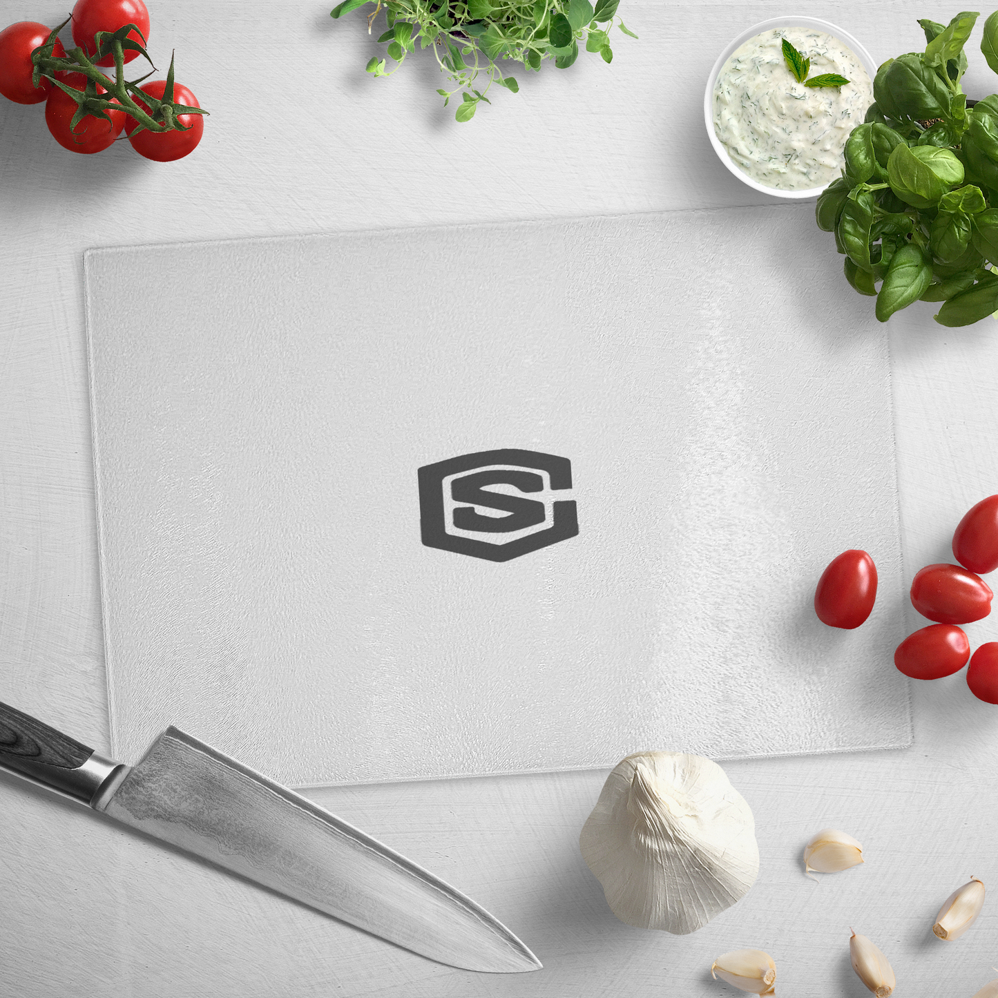 Glass cutting board WITH BLACK LOGO