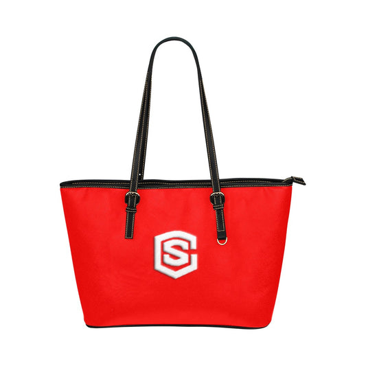 RED Leather Tote Bag WITH WHITE LOGO Leather Tote Bag (Model 1651) (Big)